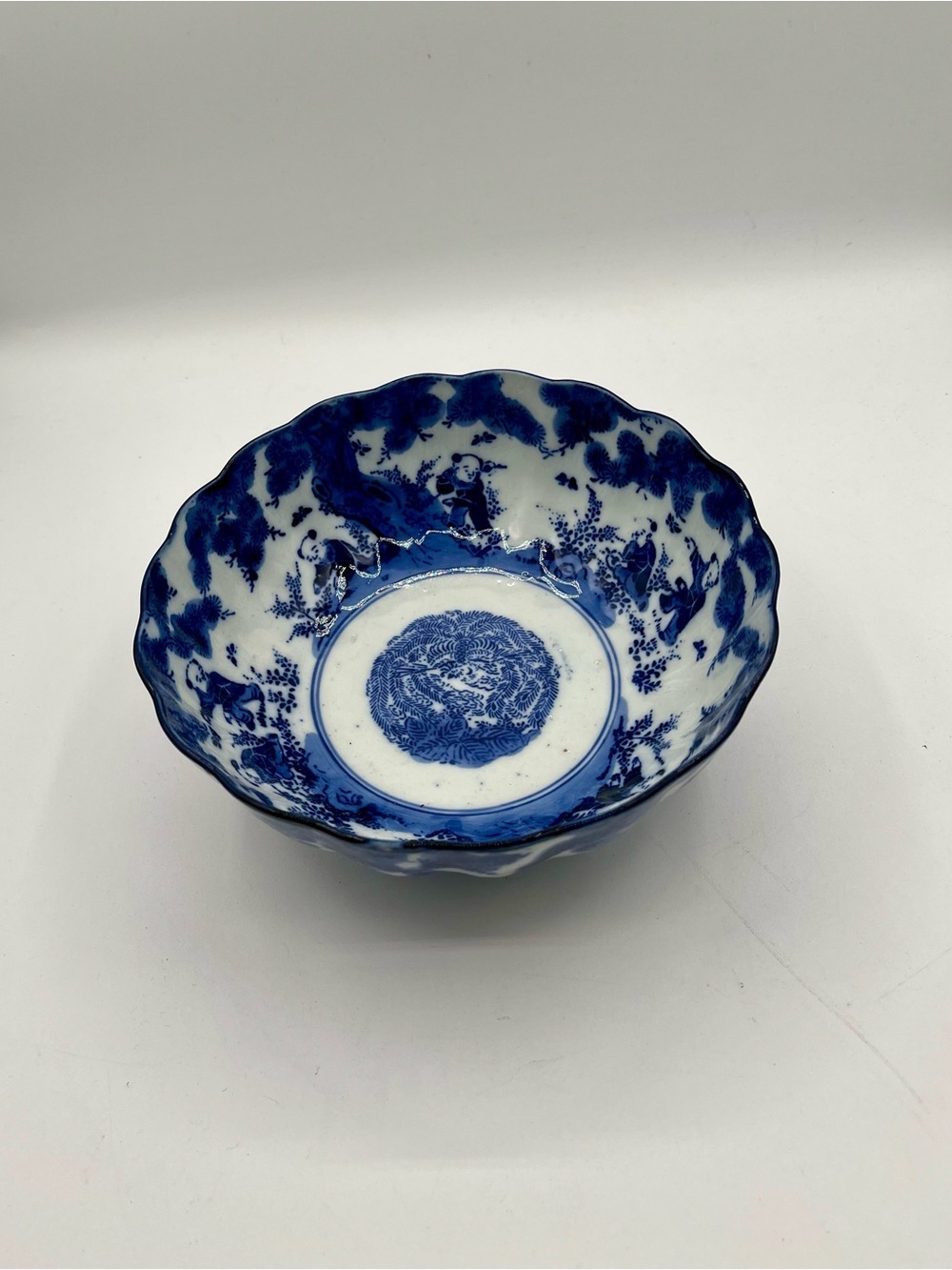 19 Th Century Japanese Blue And White Bowl Katagami Porcelain